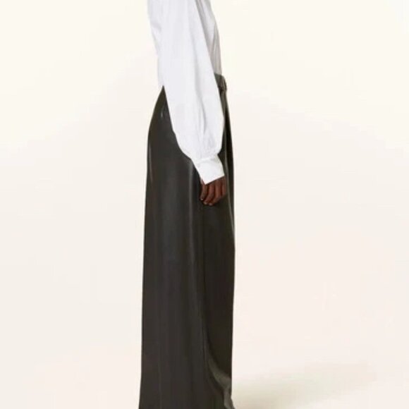 BOSS BY HUGO BOSS BLACK FAUX LEATHER PLEATED WIDE LEG PANTS HAWINE-1 SIZE 8 NWT - Picture 3 of 12